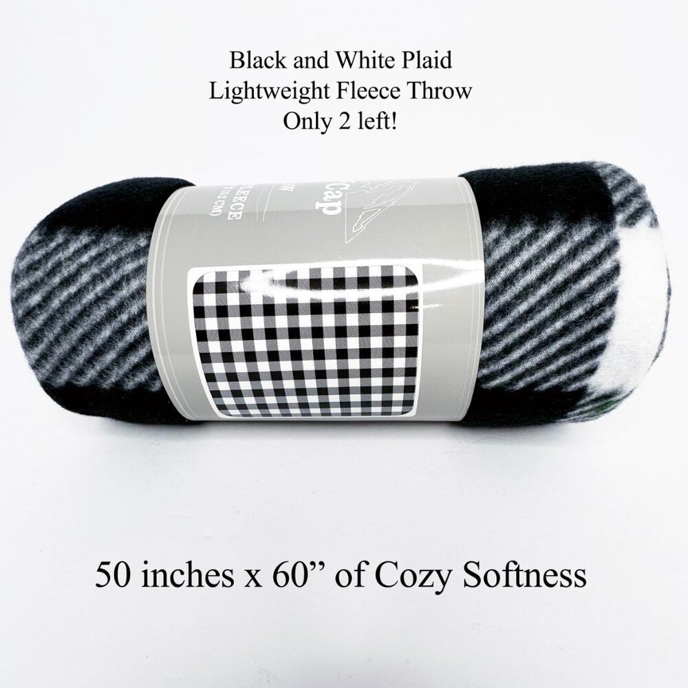 50" x 60" NEW White/Black Buffalo Check Fleece Throw for Bedroom, Living Room